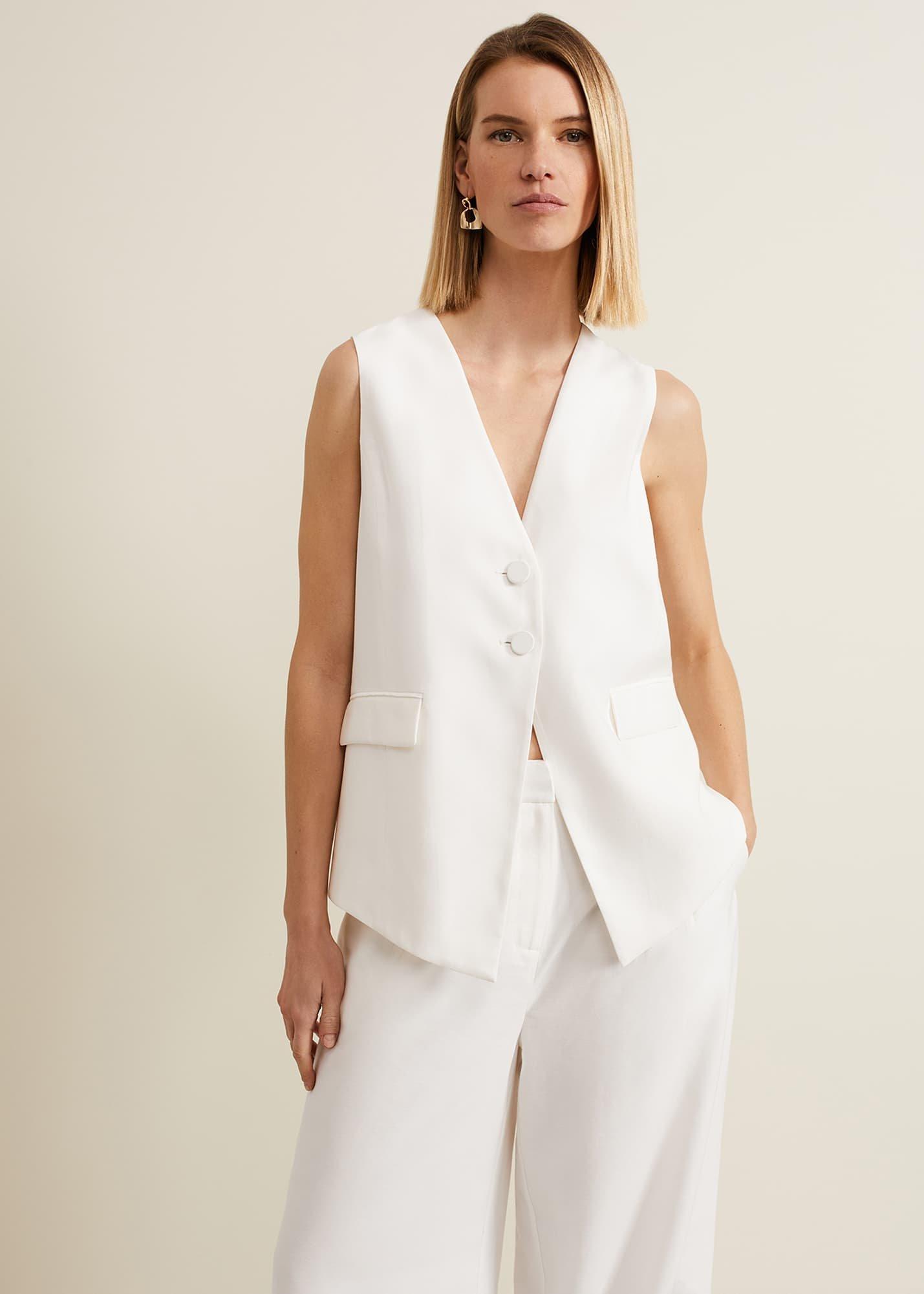 Inara White Longline Waistcoat