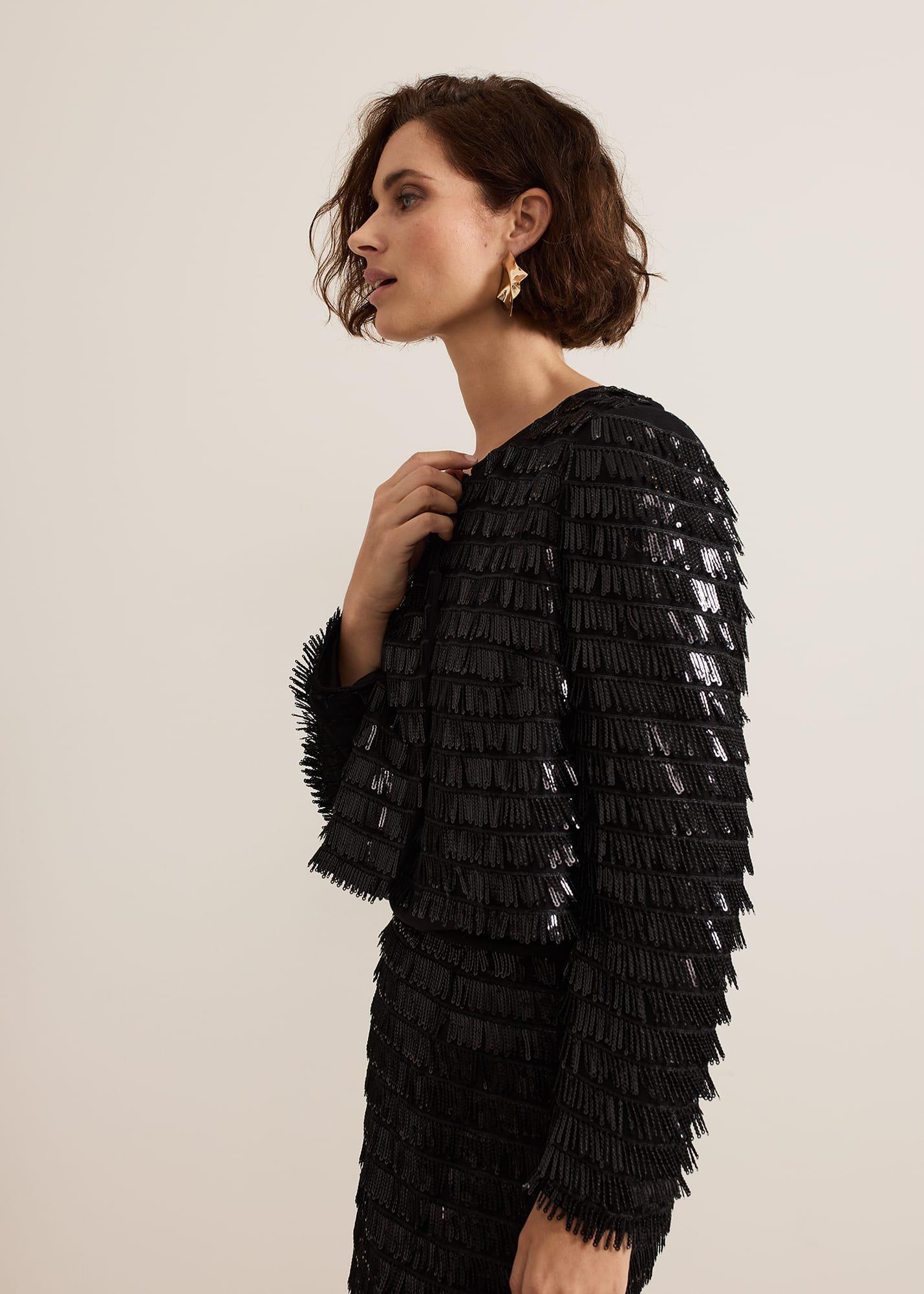 Dolly Black Fringe Crop Jacket