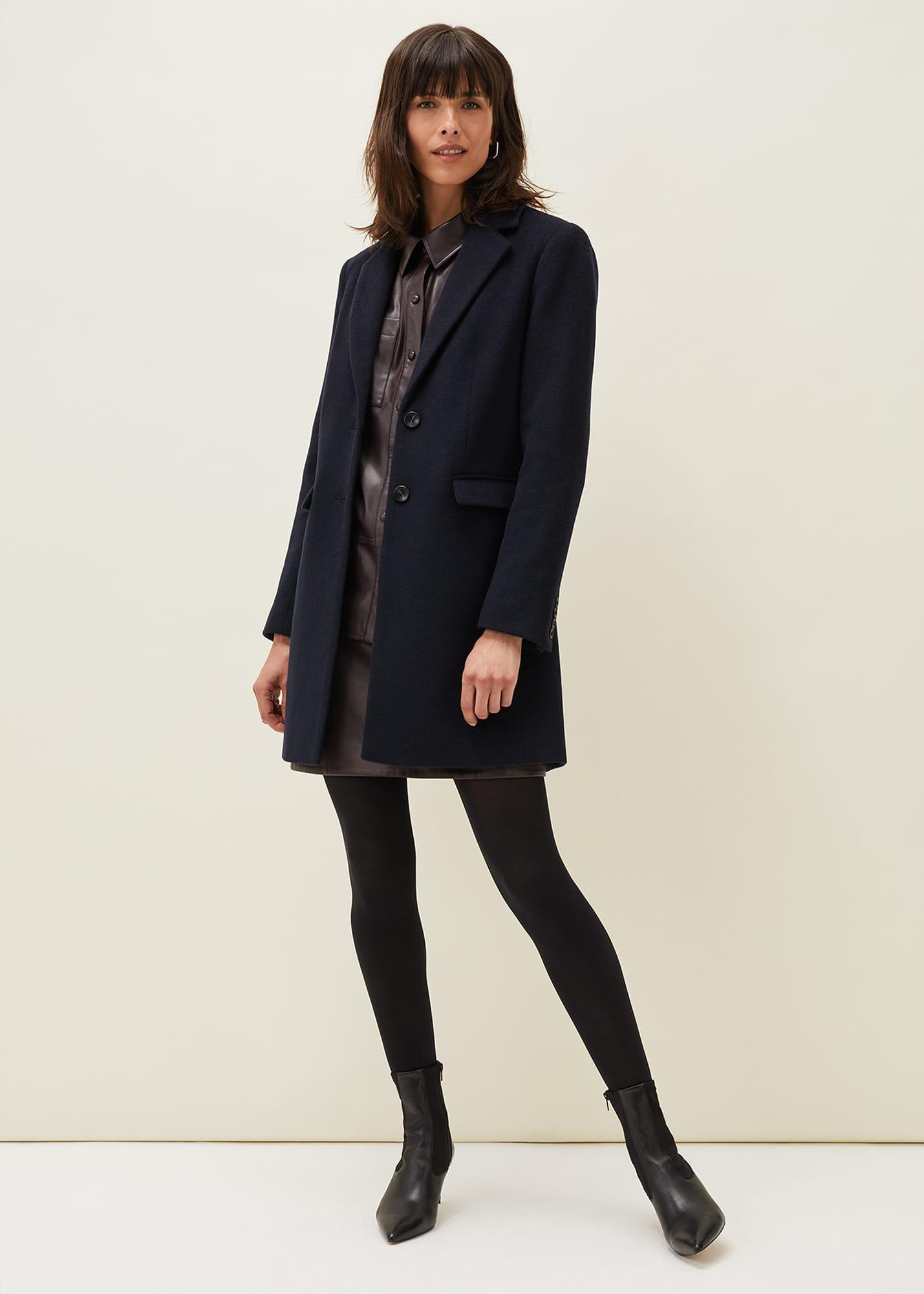 Lydia Navy Wool Smart Coat