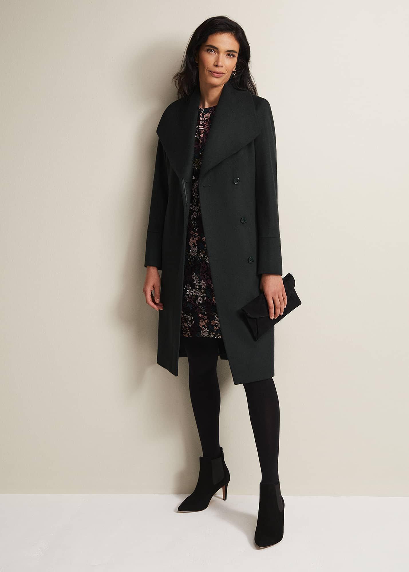 Nicci Dark Green Wool Smart Coat