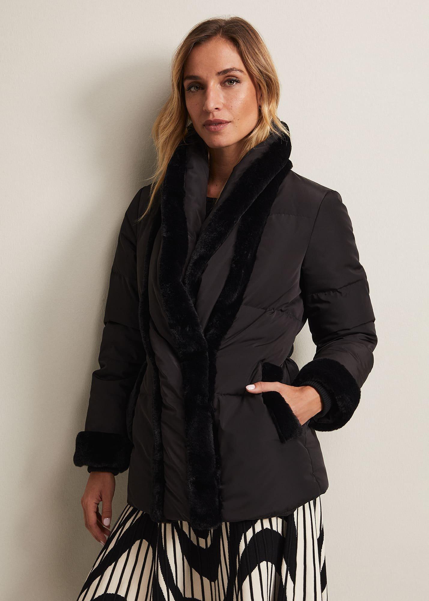 Nelle Black Faux Fur Short Puffer Coat