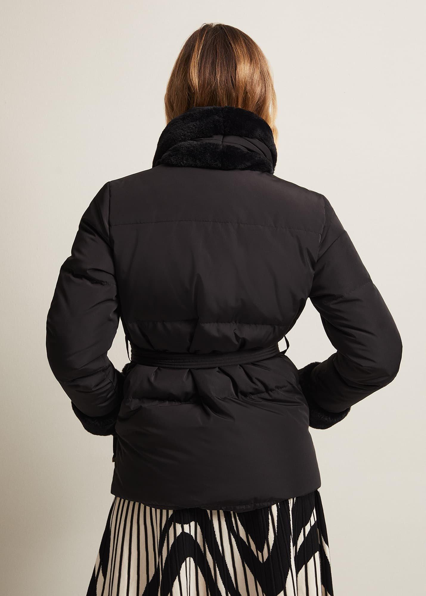 Nelle Black Faux Fur Short Puffer Coat