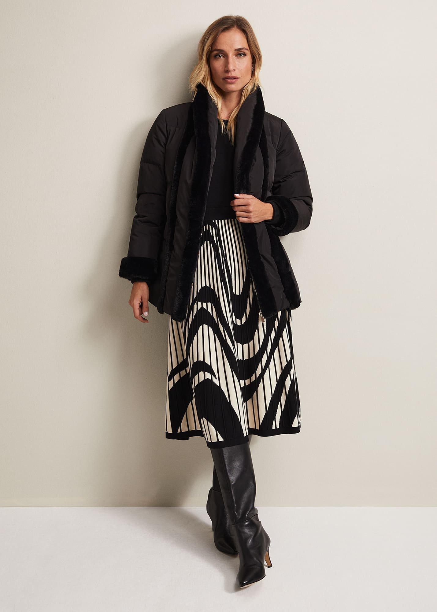 Nelle Black Faux Fur Short Puffer Coat