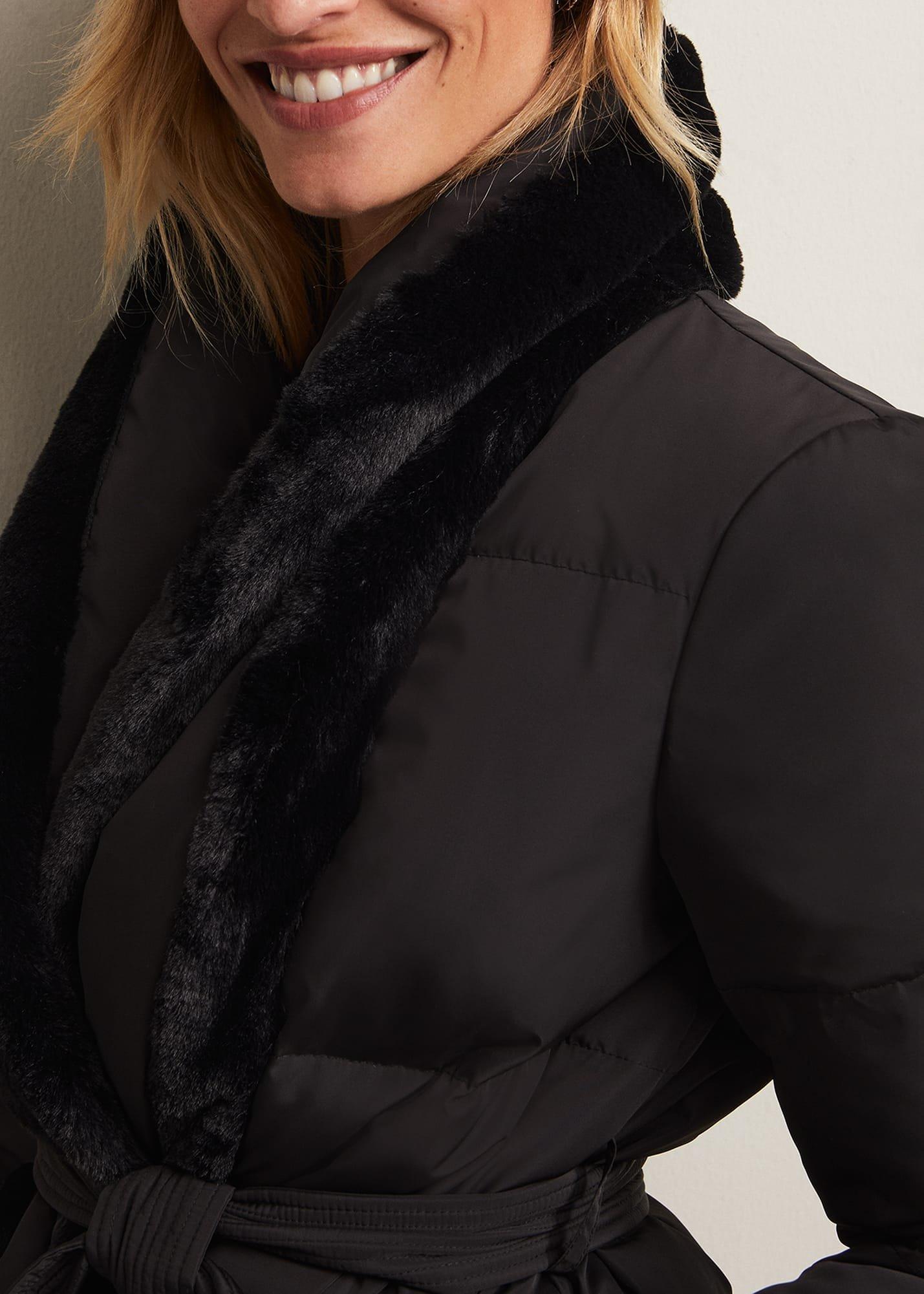 Nelle Black Faux Fur Short Puffer Coat