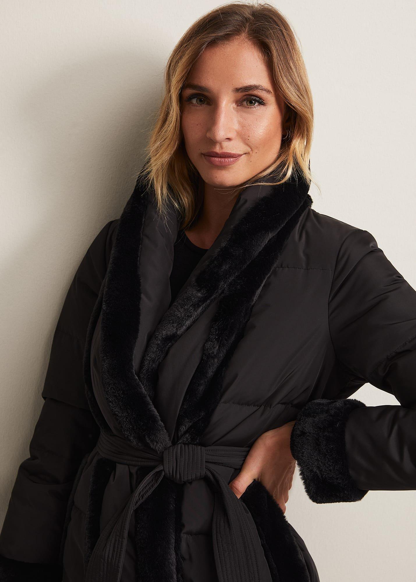 Nelle Black Faux Fur Short Puffer Coat