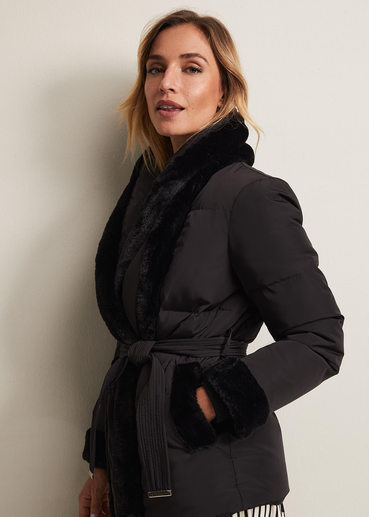 Nelle Black Faux Fur Short Puffer Coat