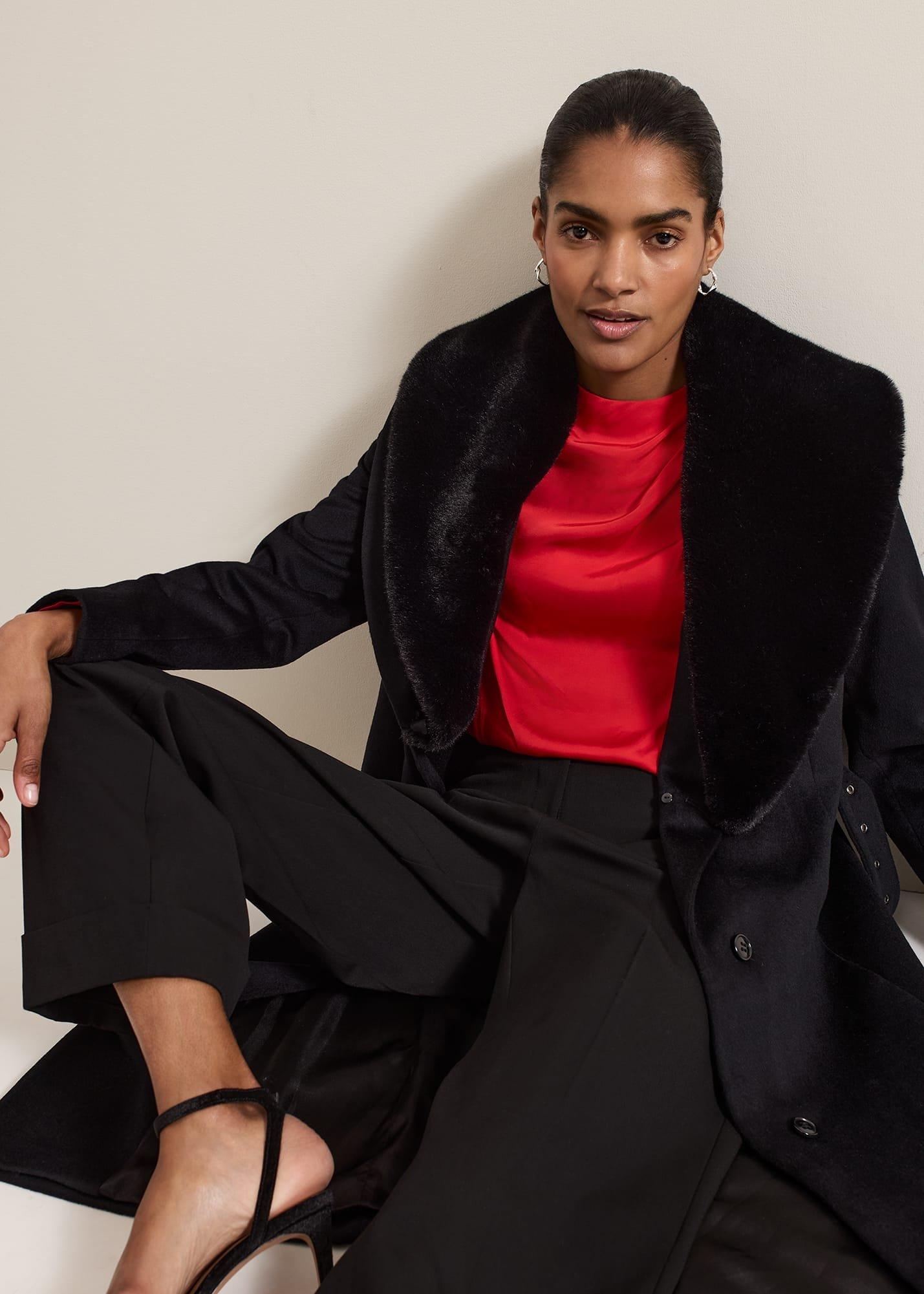 Zylah Faux Fur Collar Wool Long Coat