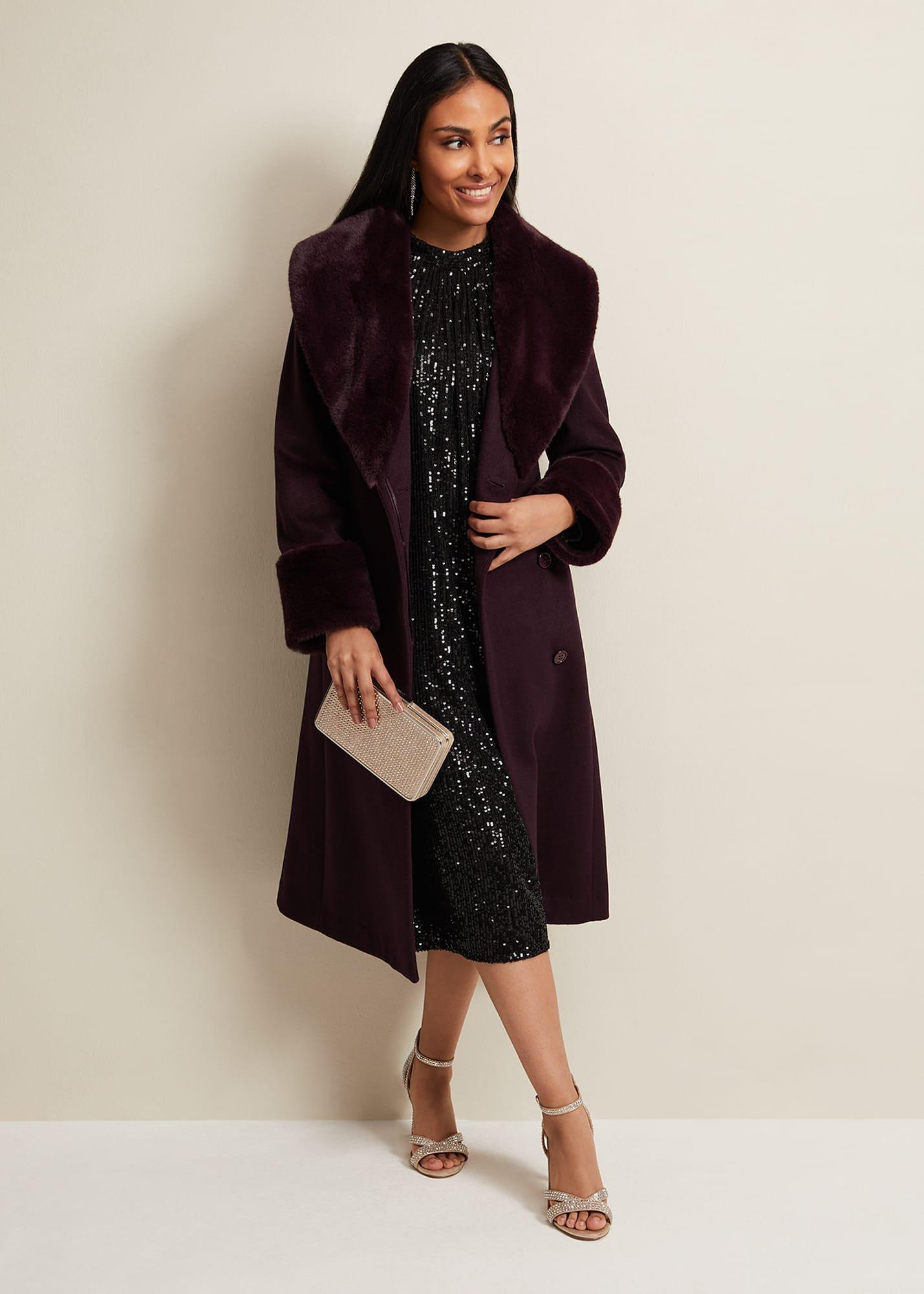 Petite Zylah Faux Fur Collar Wool Coat