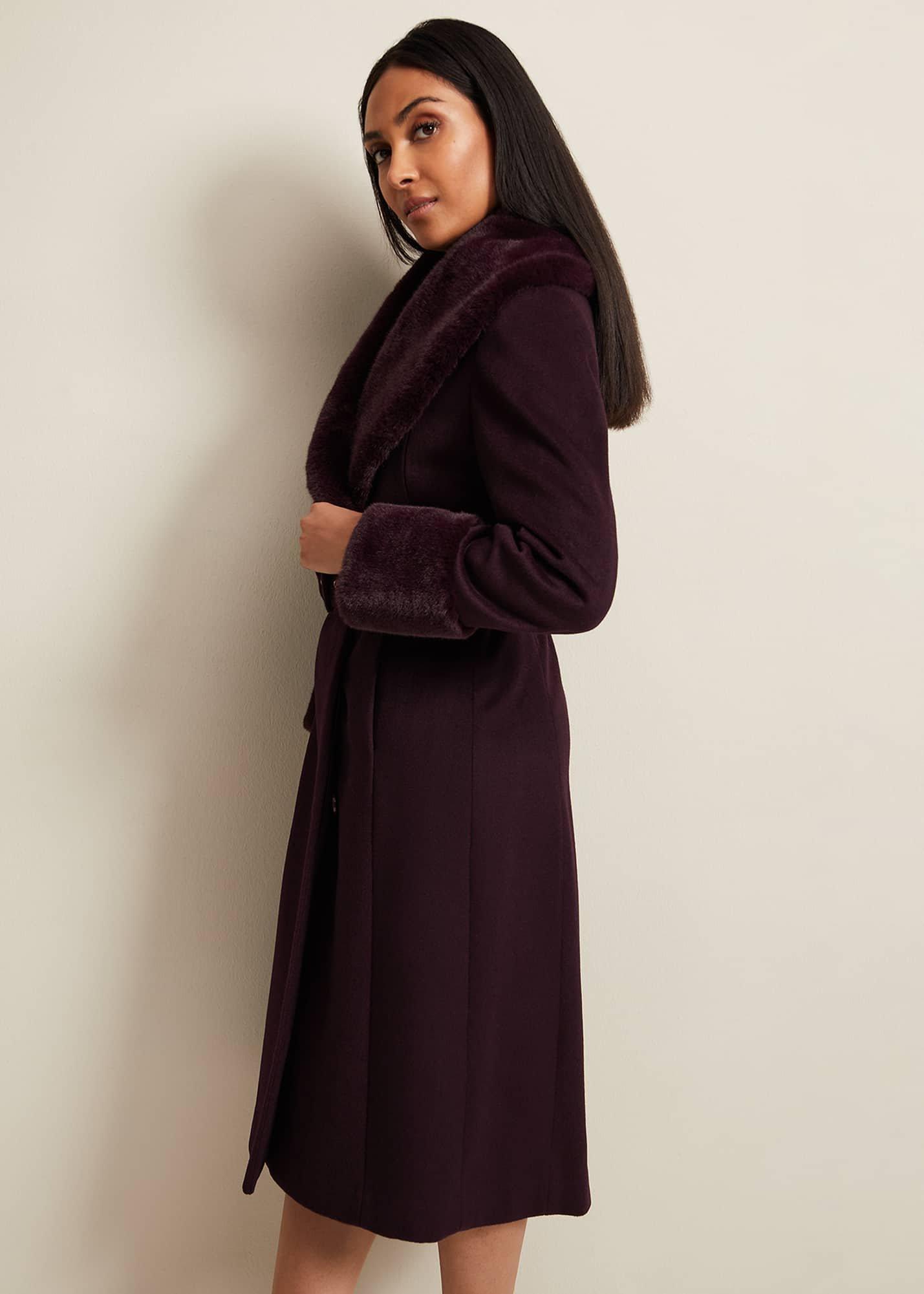 Petite Zylah Faux Fur Collar Wool Coat