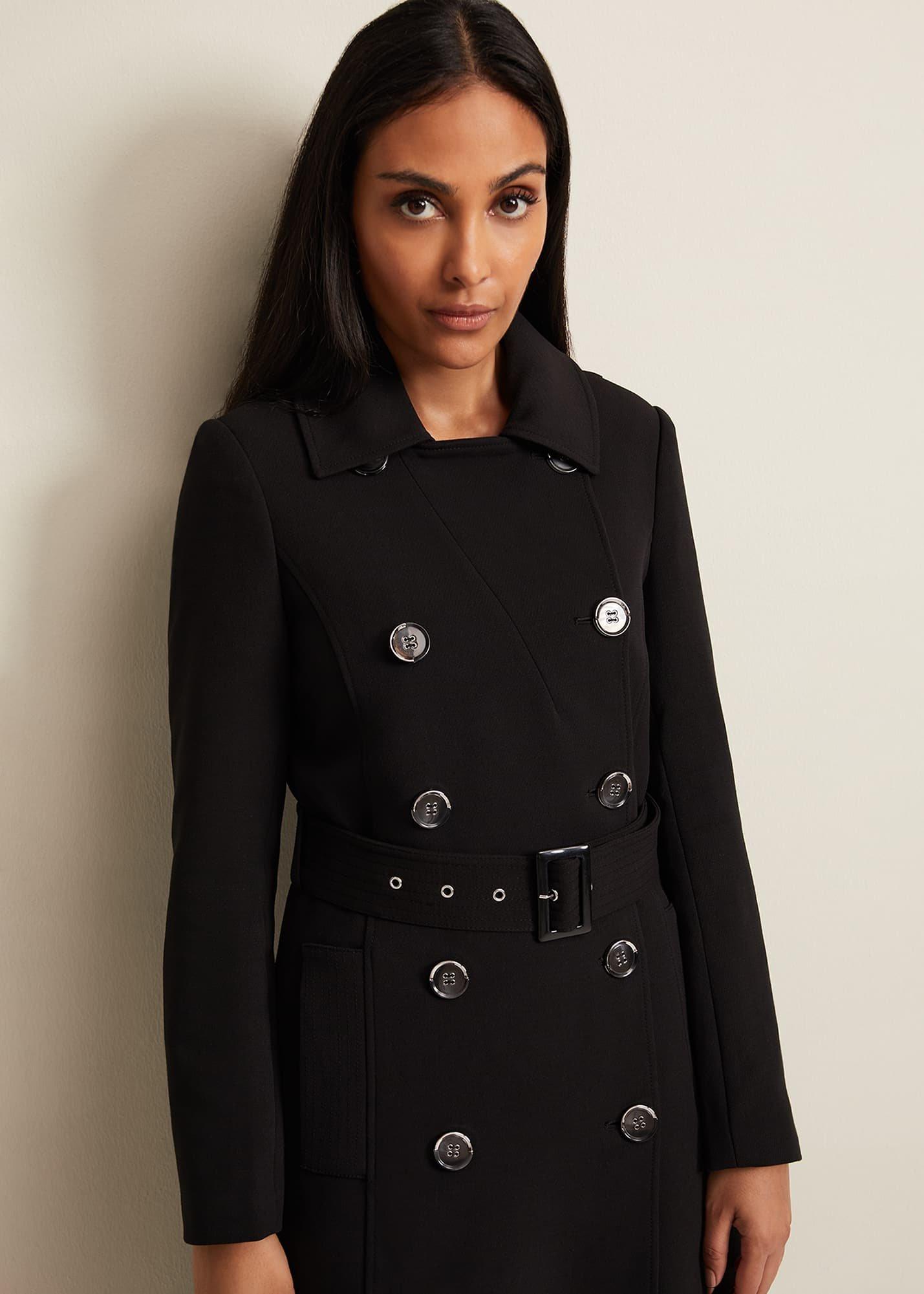 Petite Layana Black Smart Trench Coat