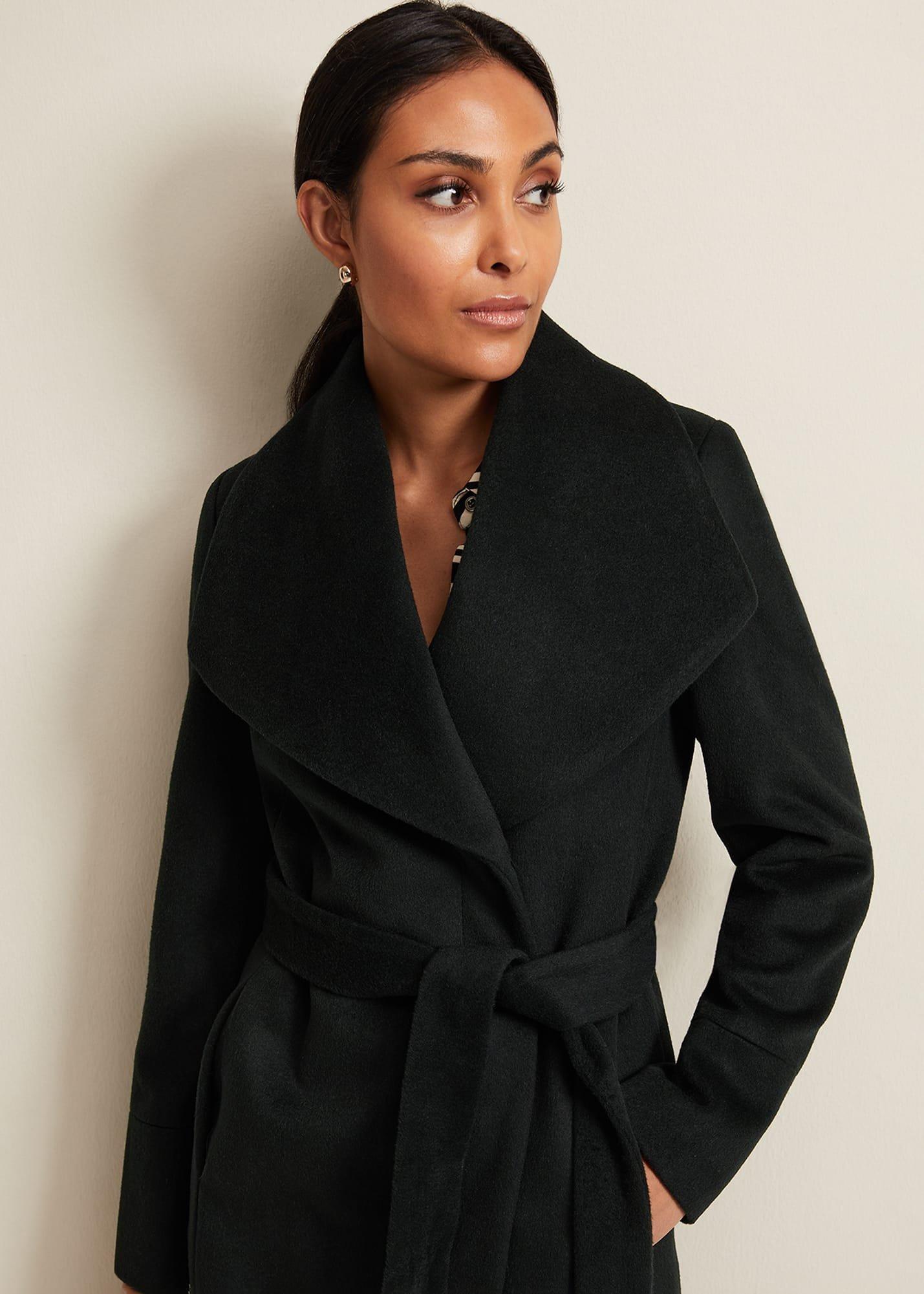 Petite Nicci Dark Green Wool Smart Coat