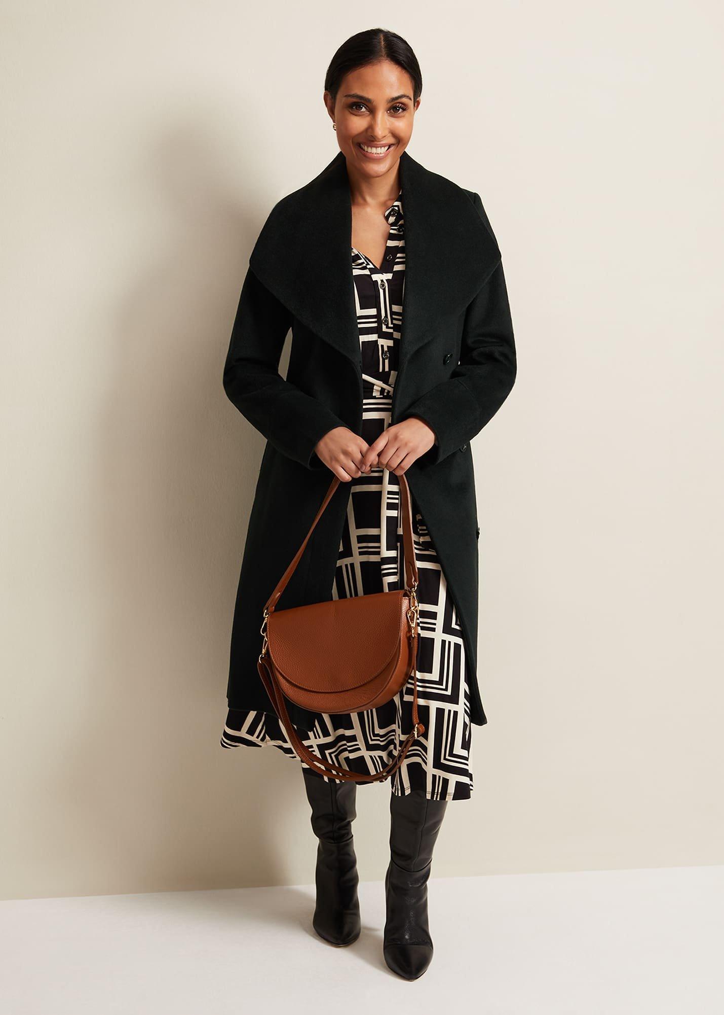 Petite Nicci Dark Green Wool Smart Coat