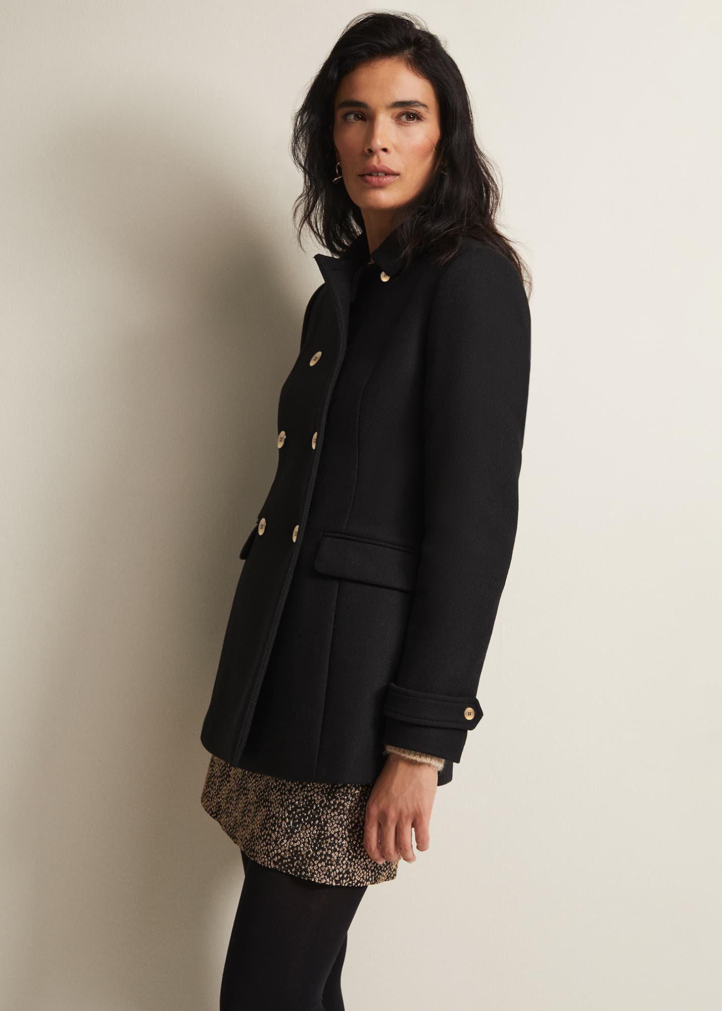 Aurelie Black Wool Smart Peacoat