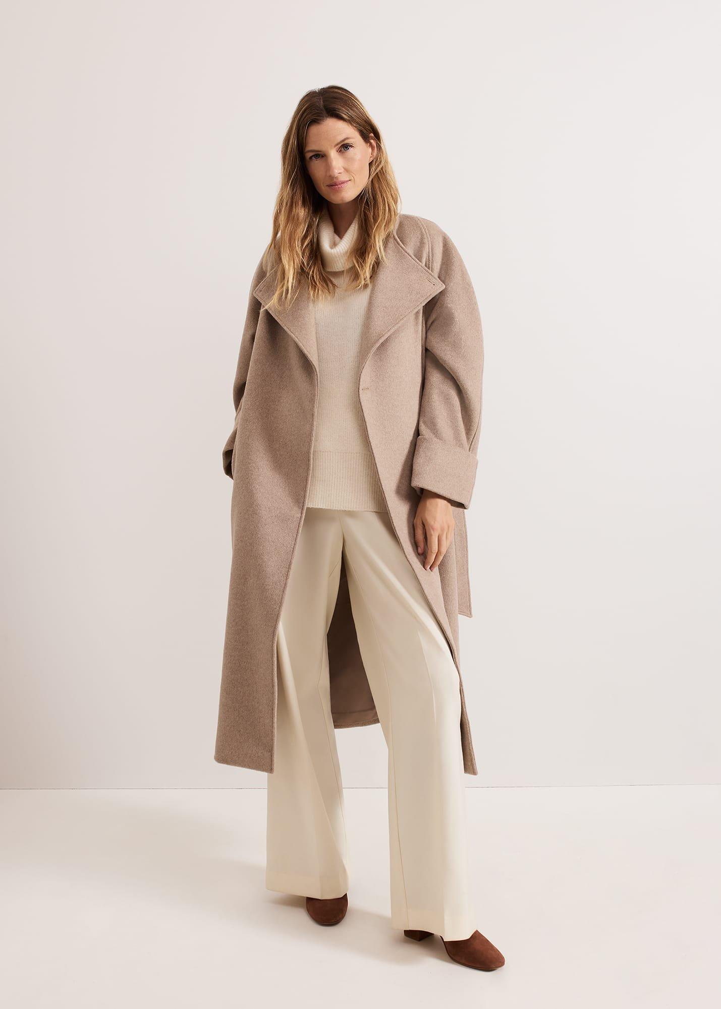 Aoife Collarless Wool Wrap Midi Coat