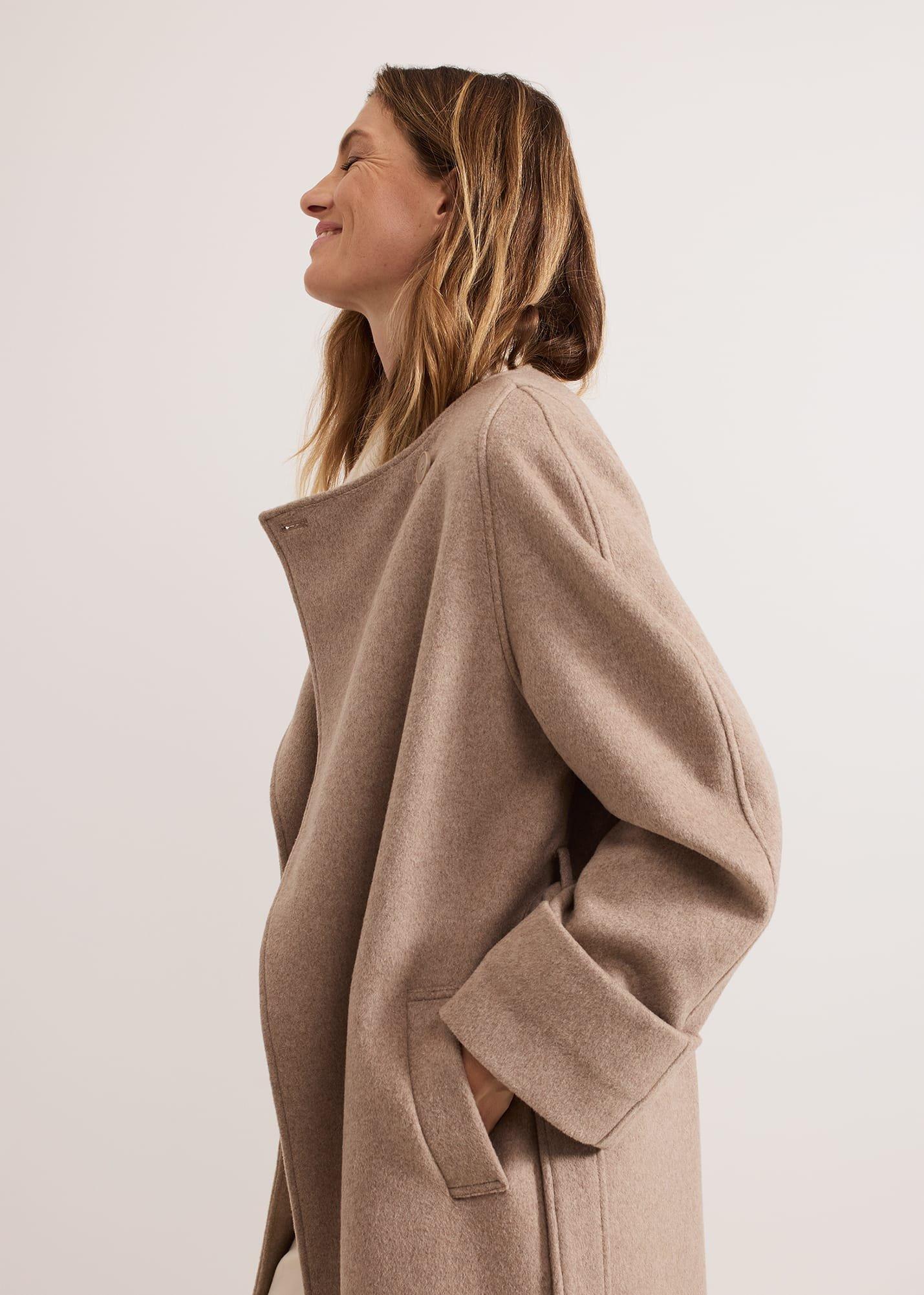 Aoife Collarless Wool Wrap Midi Coat