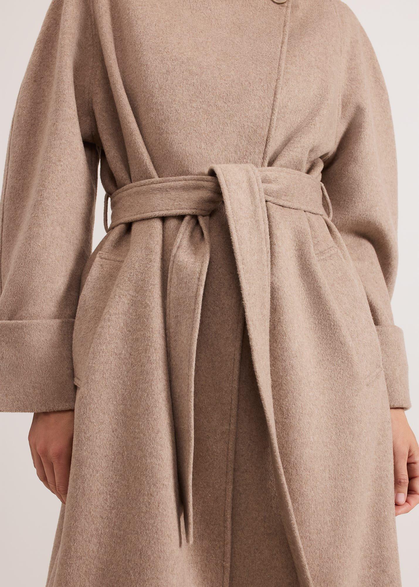 Aoife Collarless Wool Wrap Midi Coat