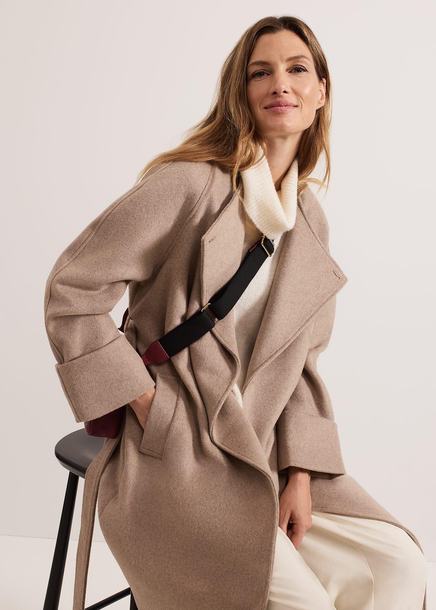 Aoife Collarless Wool Wrap Midi Coat