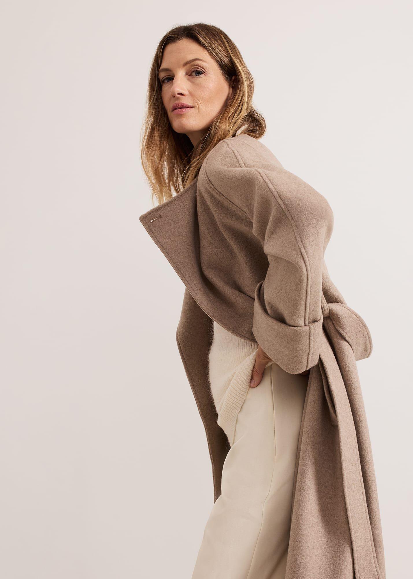 Aoife Collarless Wool Wrap Midi Coat